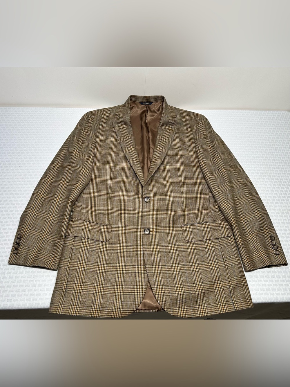 Brooks Brothers Blazer Mens 40R Beige Plaid Wool Sport Coat Jacket 1818 Madison